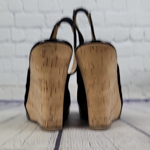 KILLAH | slingback peep toe patent lasercut knot detail high wedge shoes - Picture 6 of 9